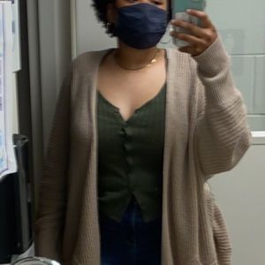 Green ribbed button up tank top,medium